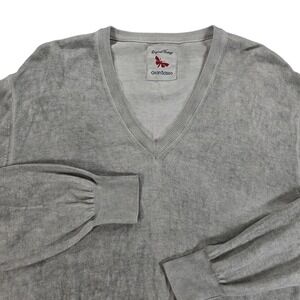 Gran Sasso Sweater Mens 56 Gray V Neck Cotton Casual Jumper Long Sleeve Classic